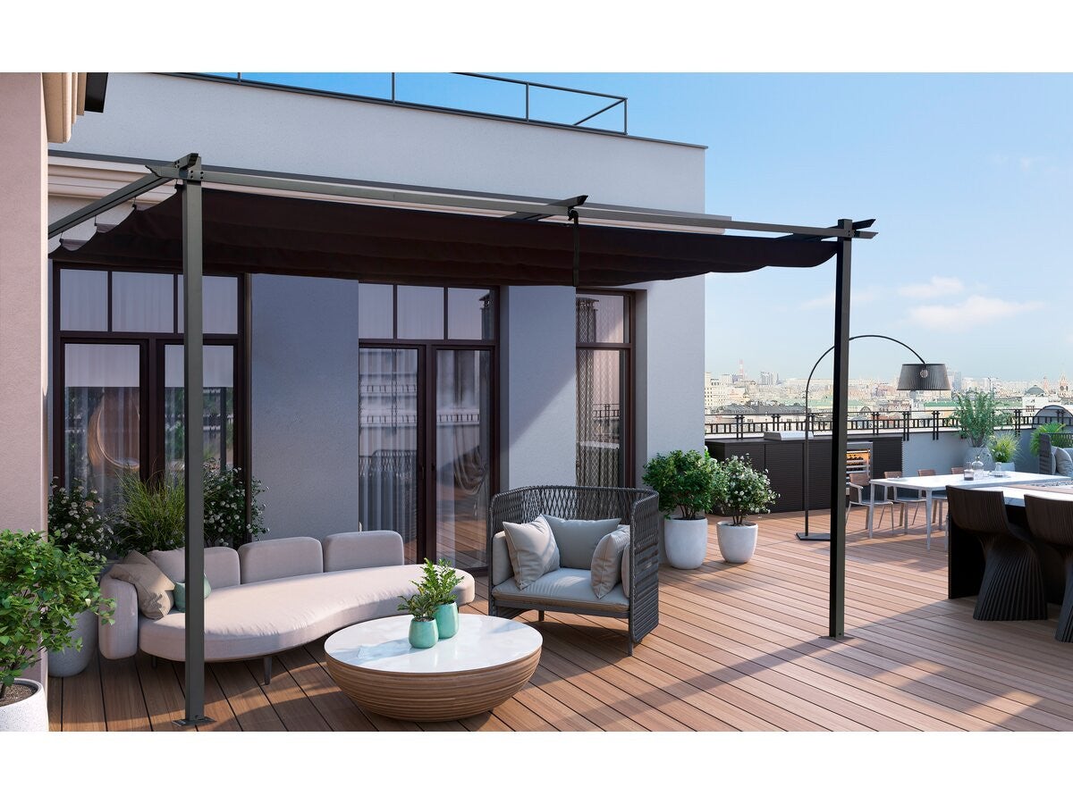 Pergola adossée avec toit rétractable - 3 x 4 m - Gris anthracite - 2
