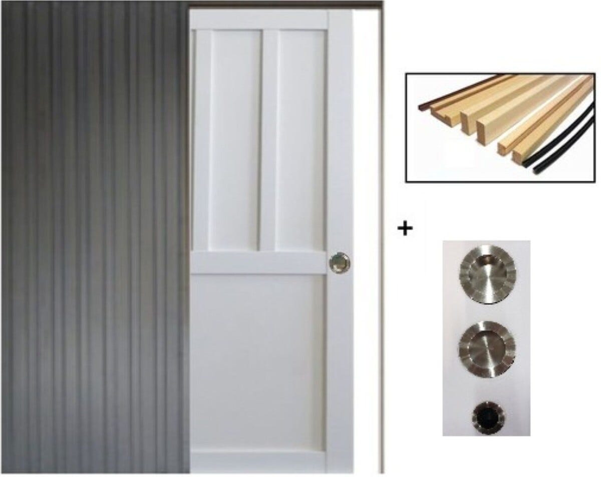 Porte Coulissante Atelier Blanc 2 Panneaux H204 X L83, Galandage Et Kit ...