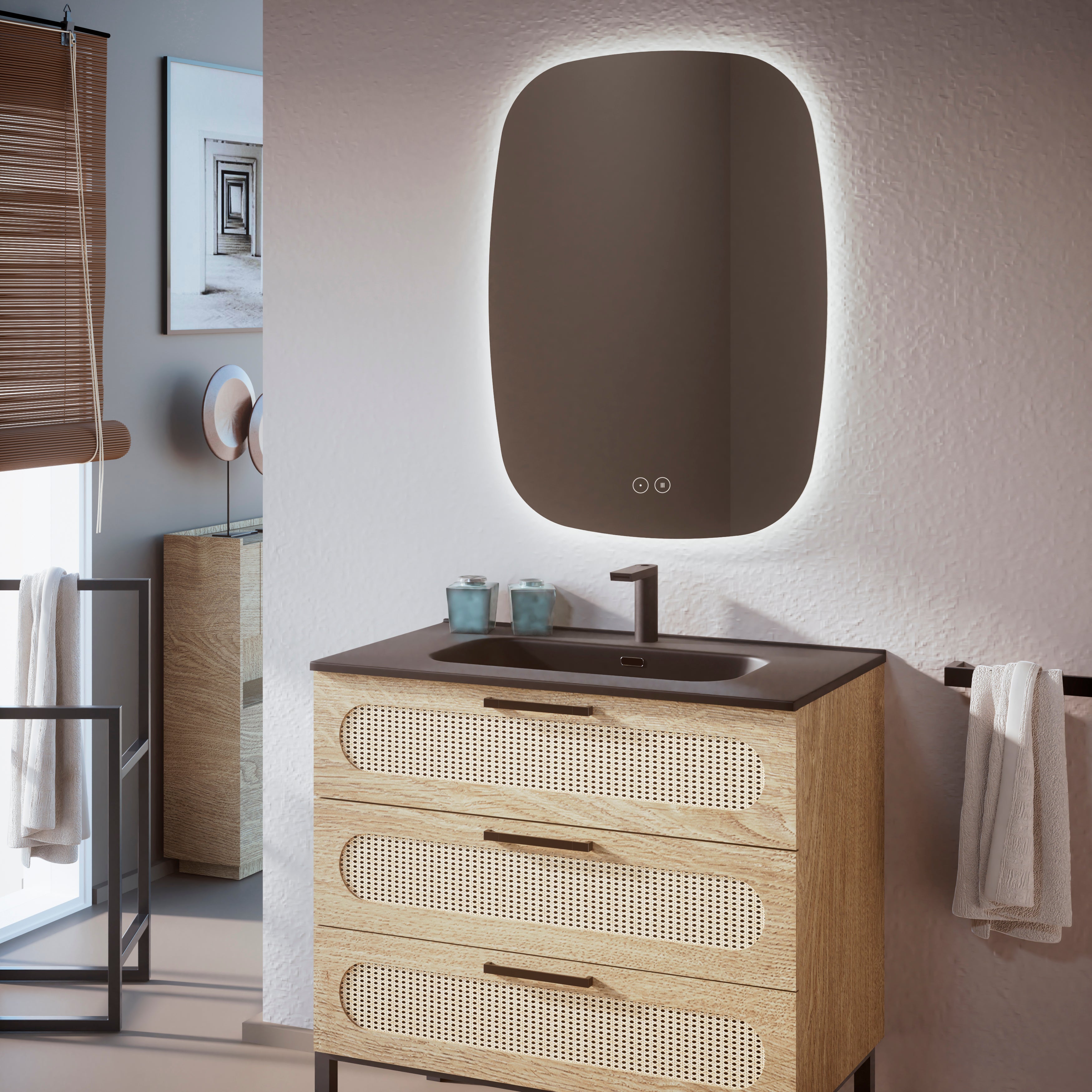 Feel Your Bath, Espejo de Baño Forma Nube 60x80 cm con Luz LED Regulable, Interruptor Táctil, Antivaho y Apagado Automático - 4