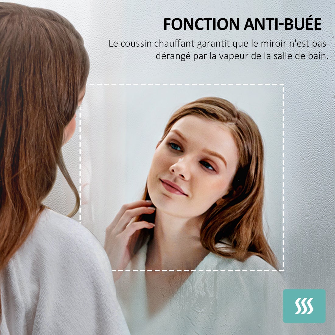 EMKE Miroir lumineux salle de bain 120x70cm, Cadre noir, Miroir LED avec Interrupteur Tactile, Anti-buée, Horloge et Température, Lumière Neutre - 3