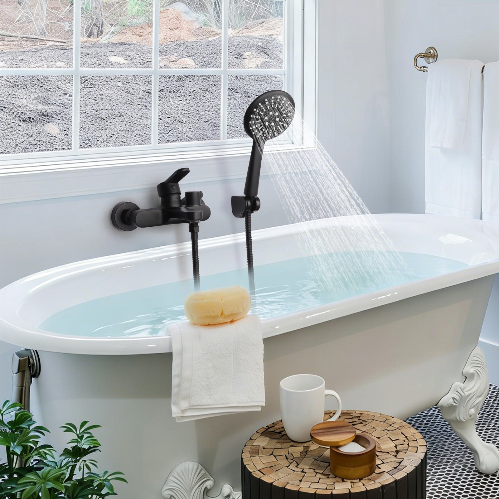 Bateria wannowa czarny mat z mosiądzu z 3-funkcyjną słuchawką i wężem 1,5 m LOVHAUS