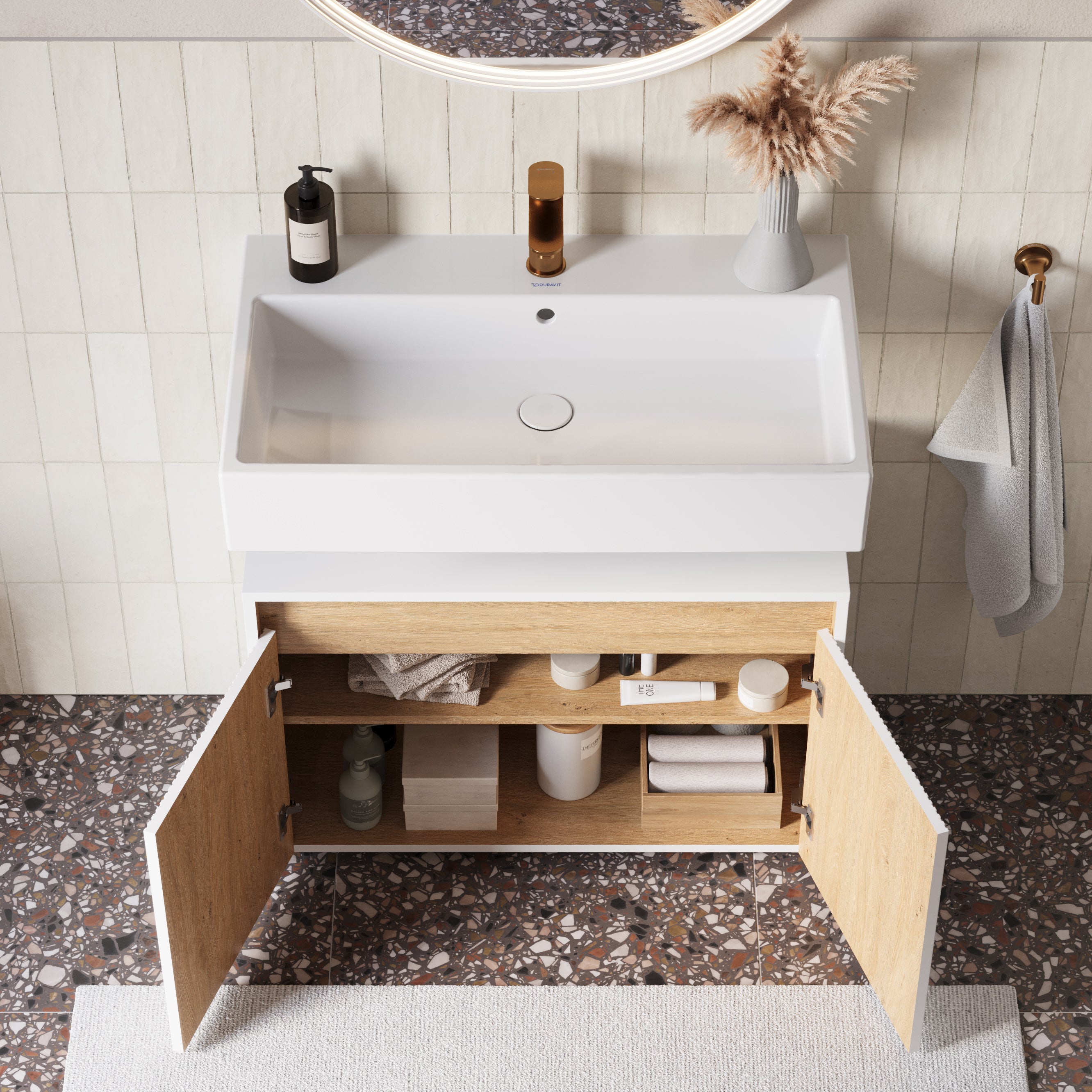 BERNSTEIN - Meuble sous vasque à poser MDF Blanc mat 80x35x54cm (LxPxH) + 2 portes - BELDIVO - 3