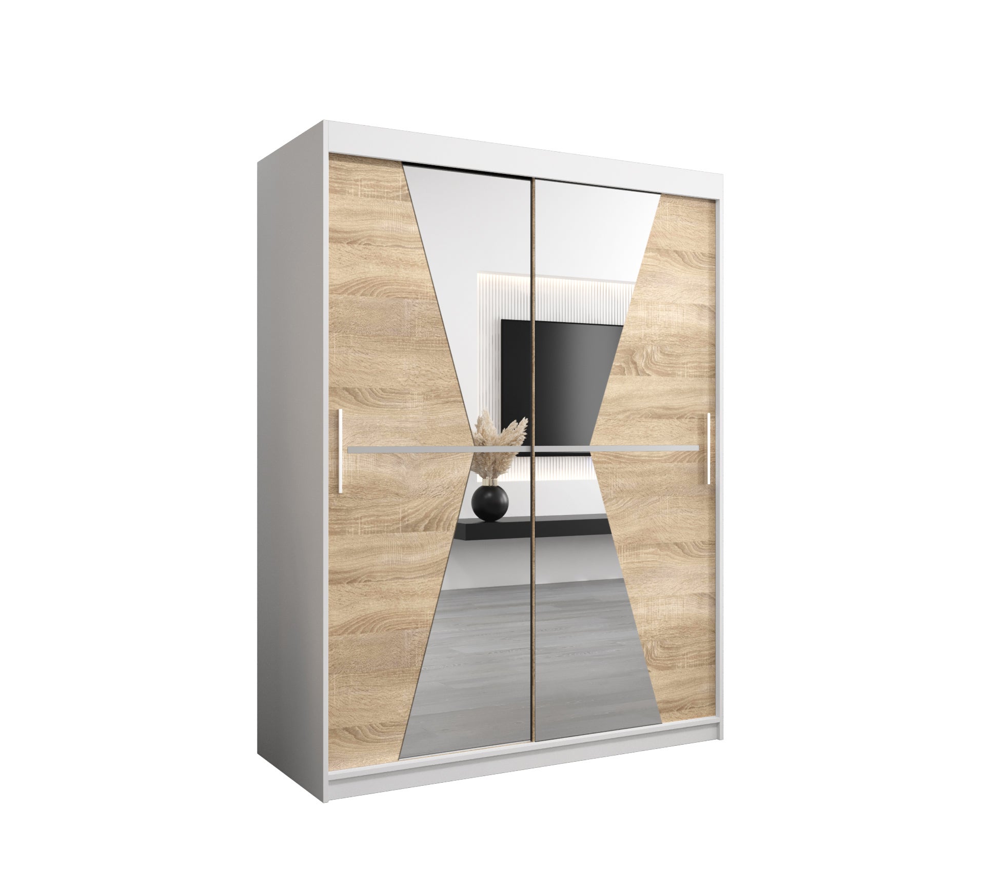 Szafa przesuwna garderoba MAROKO 150 x 62 x 200 cm Biały + Sonoma - Abiks Meble