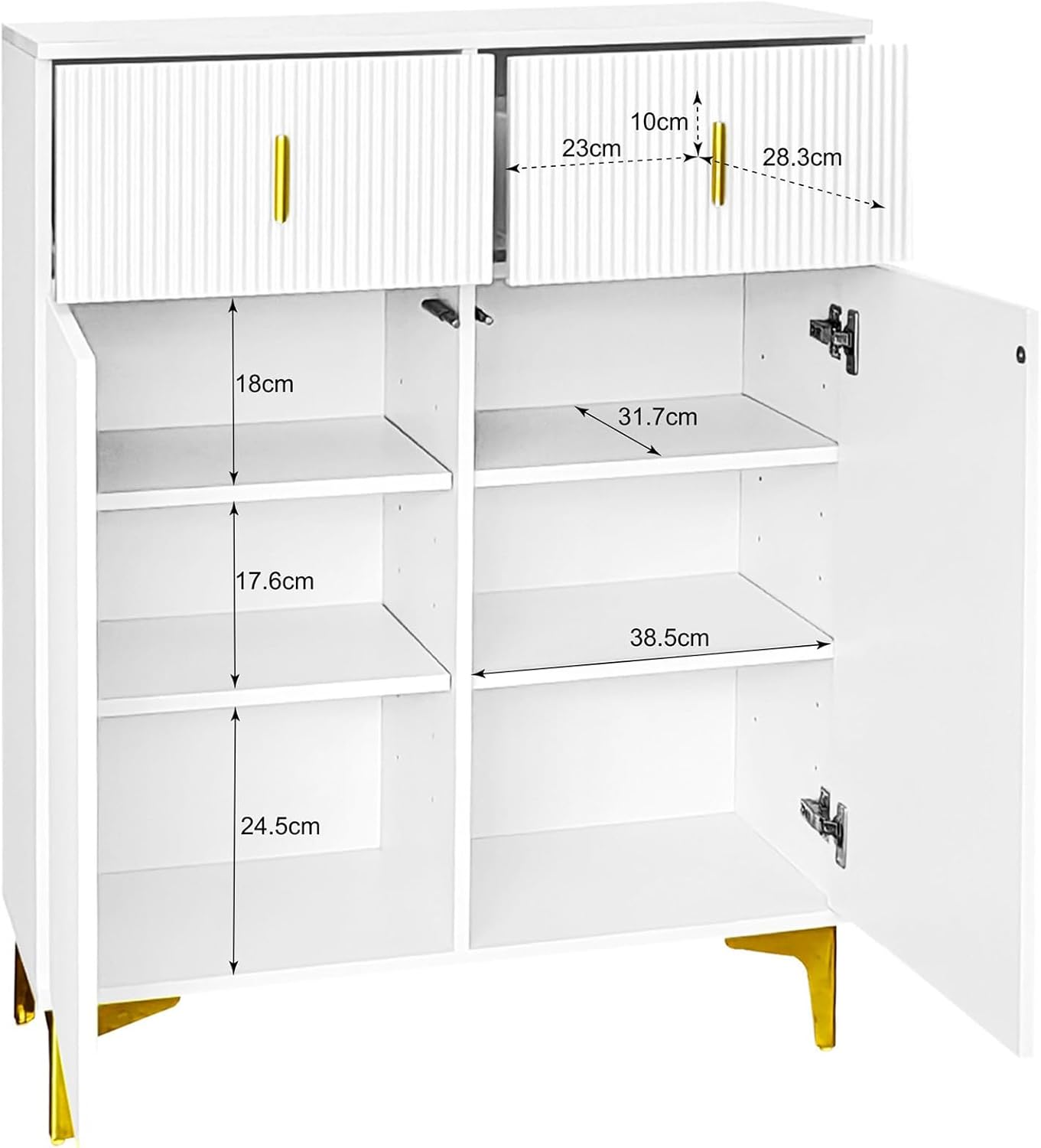 Élégant buffet et meuble à chaussures, doté de panneaux structurels, de tiroirs et de deux portes. - 7