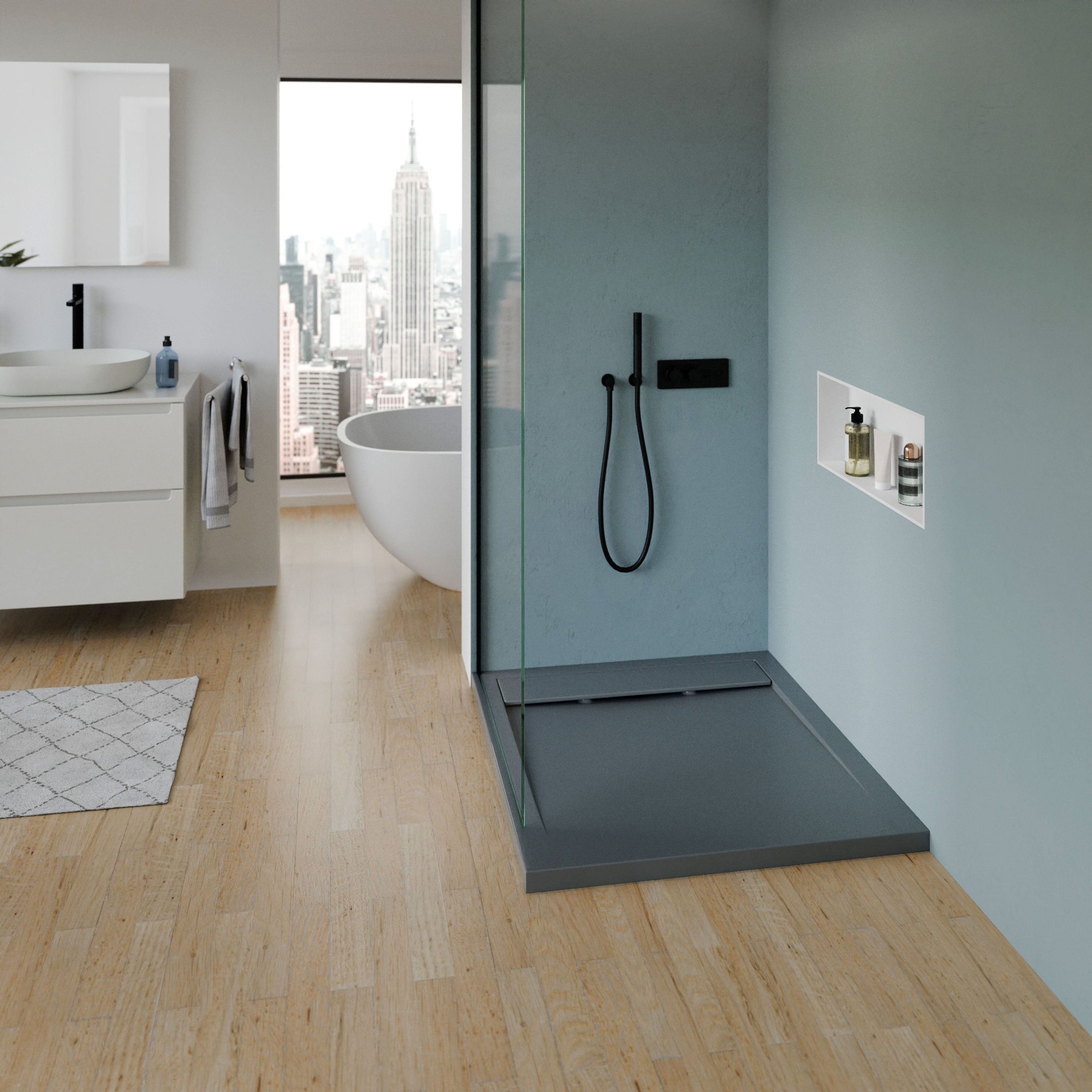 Bernstein Brodzik prysznicowy 100x90 kompozyt GFK antracyt mat - 4