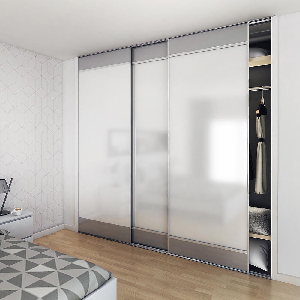 Kit SLID'UP 230 aluminium anodisé naturel pour 3 portes de placard coulissantes 19 mm - rail 2,7 m - 70 kg - 3