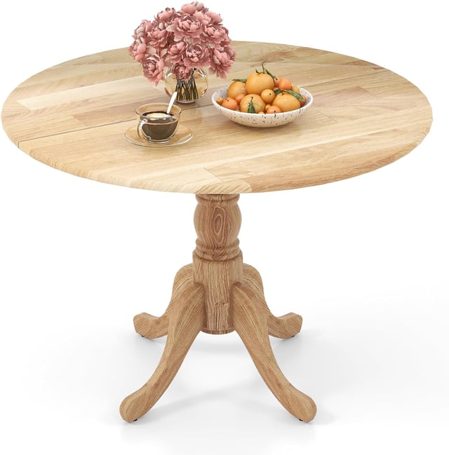Mesa de comedor de madera de caucho, mesa de cocina redonda de 100 cm para 4 personas, veta natural, base acampanada, patas ajustables (natural).