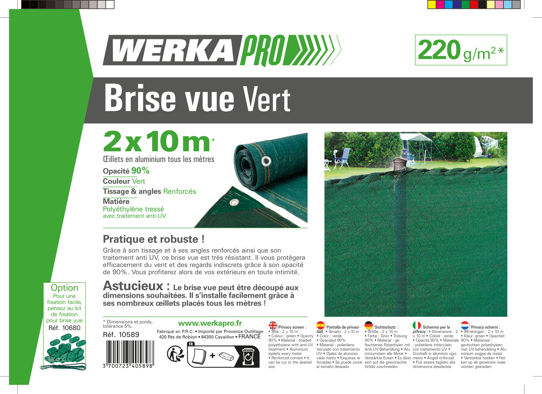 Ecran de brise vue WERKA PRO Green 10 x 2 m 220 g m2 anti UV - 5
