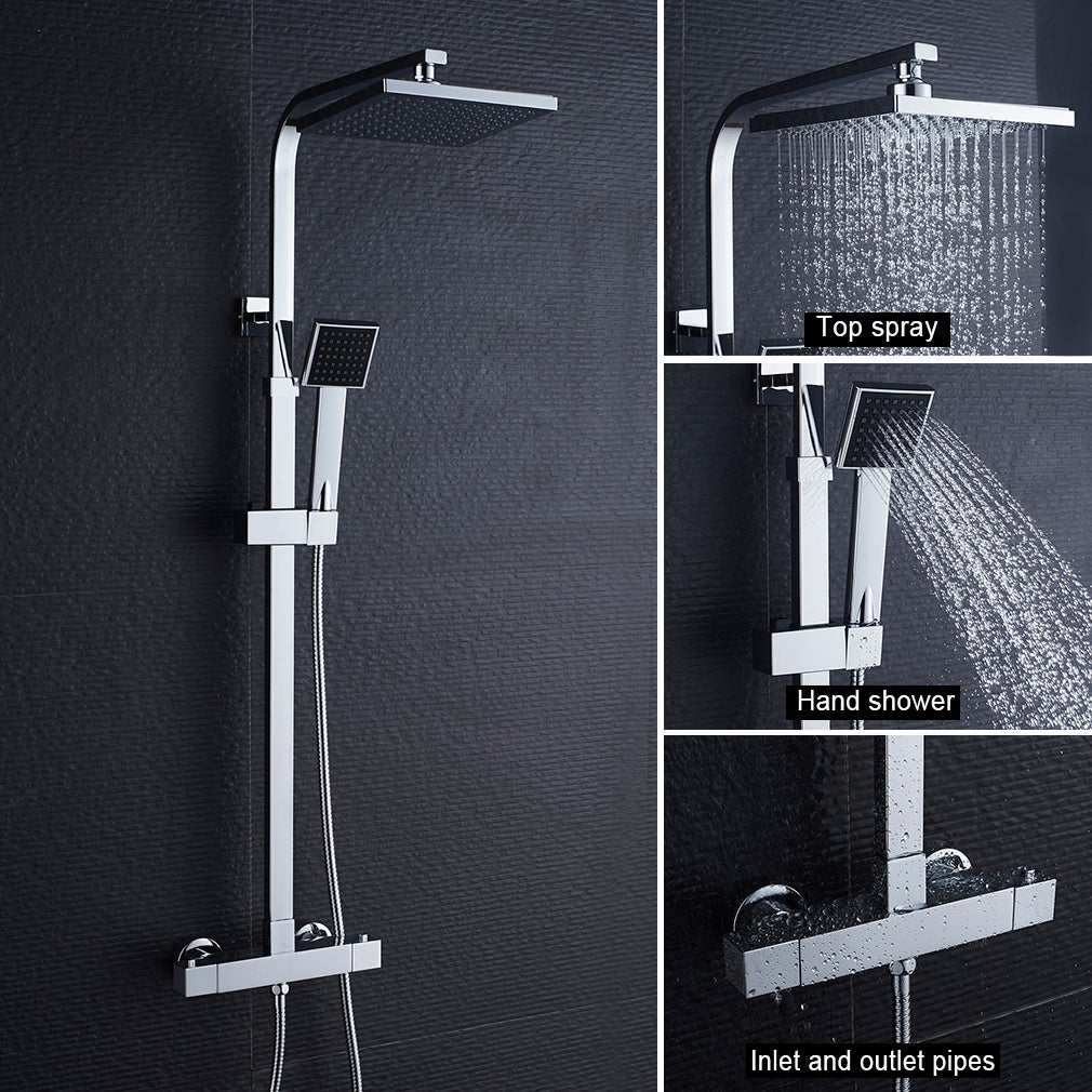 Auralum max Système de Douche Carré Colonne de Douche avec Mitigeur Colonne de Douche Thermostatique Design Unique Système de Douche, EU Modèle - 3