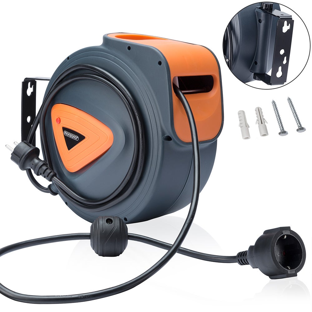 MONZANA® Enrouleur Electrique Mural 20 M Avec Support Pivotant 180°, Enrouleur Automatique Compact Pour Atelier Et Jardin avec Protection Surchauffe - 3