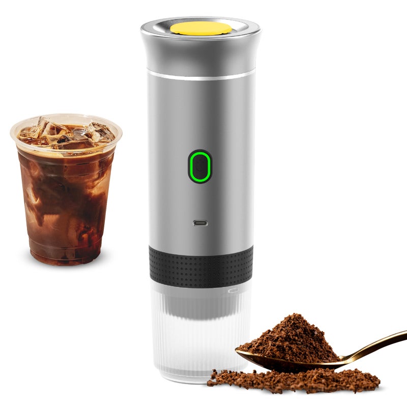 Cafetera portátil inalámbrica 3 en 1, 15 bares, con depósito de agua de 60 ml, color plata