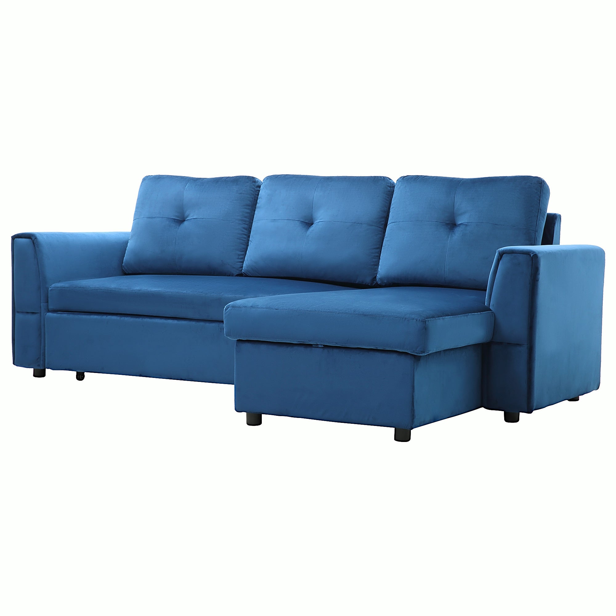 Divano Letto in Velluto Blu Navy 3 Posti Click Clack Gambe Metallo