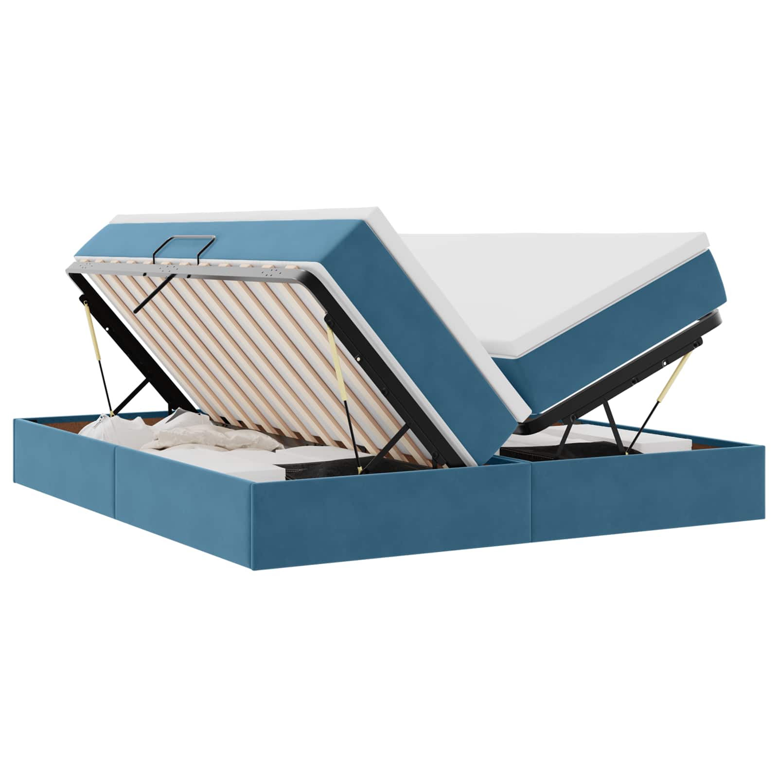 Lit avec rangement et matelas bleu foncé 180 x 200 cm en velours - 2