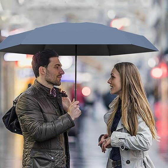Parasol pliable 50%, pour les jours ensoleillés et pluvieux, pliable, protection UV, avec porte-cartes, bleu brume - 4