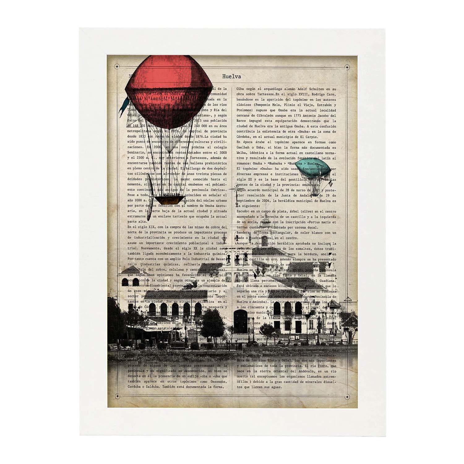 Poster de huelva. láminas de ciudades espanolas con definiciones. decoracion de interiores para espanoles. marco negro - a3