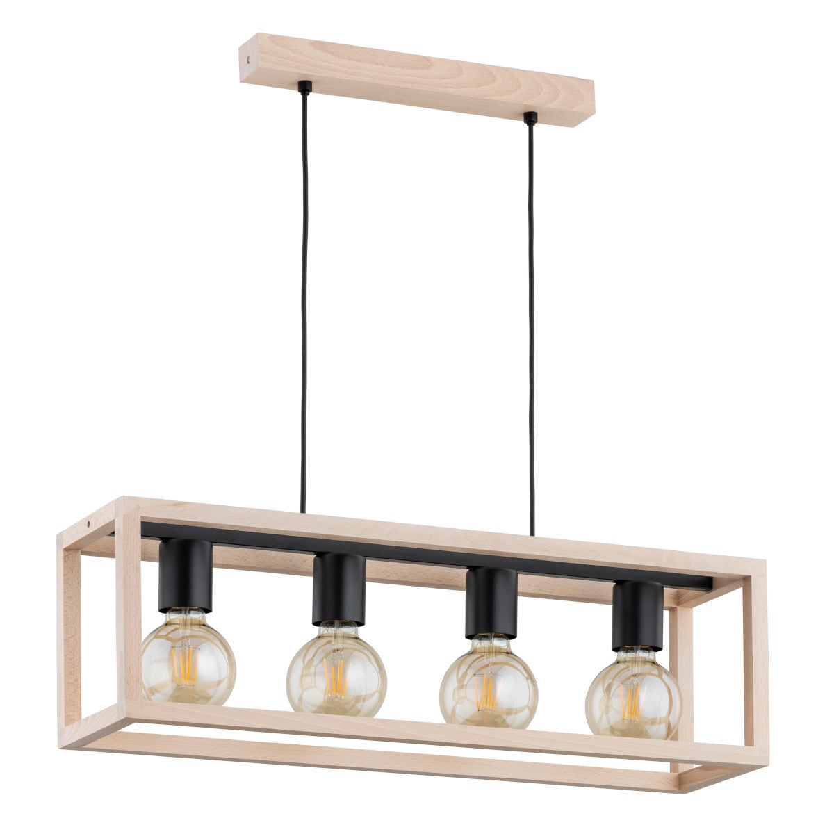 Lampa wisząca Pako jasne drewno-czarna 4xE27x15W nad stół wym: 100 x 68 x 23 cm metal Alfa