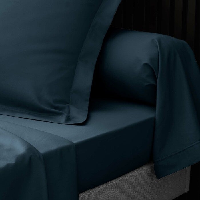 Taie d’oreiller 63 x 63 cm en percale Bleu – Volant plat & point bourdon - 3