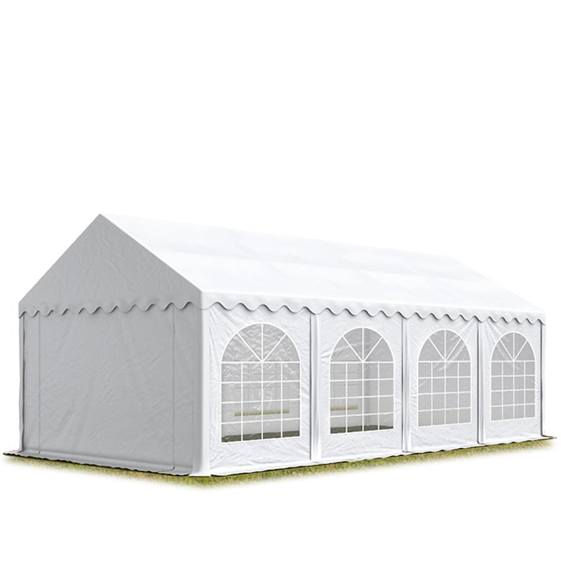 Namiot festynowy imprezowy 4x8 m PREMIUM ognioodporny, wysokiej jakości plandeka PVC 750 N, biały, 100% wodoodporny, z ramą podłogową