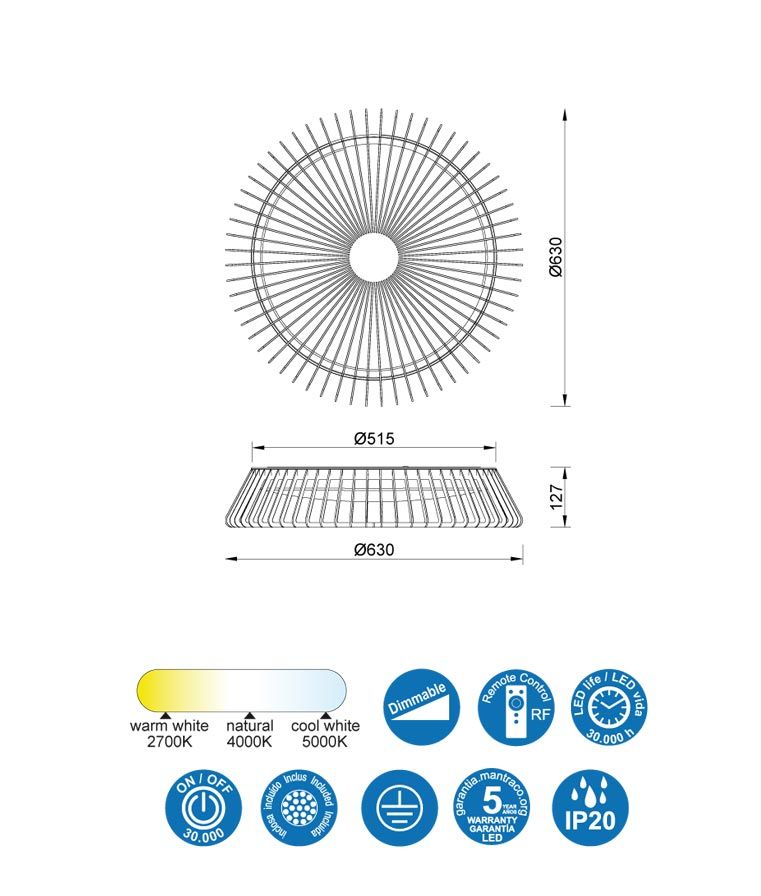 Plafonnier LED 80W 3000K HIMALAYA PLAFON Bois - 3
