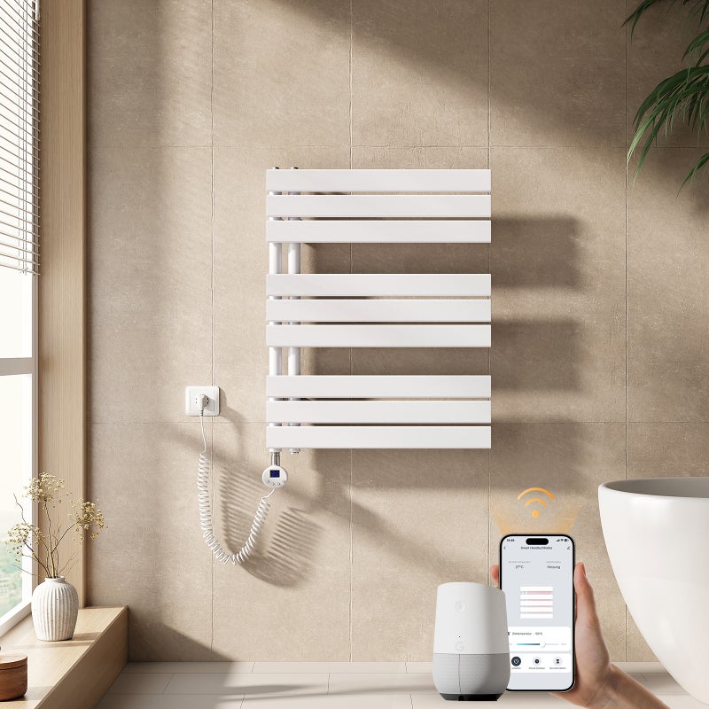 EMKE Grzejnik elektryczny łazienkowy 76x60cm - Inteligentne Sterowanie z Programatorem Tygodniowym w Aplikacji - 400W - Biały