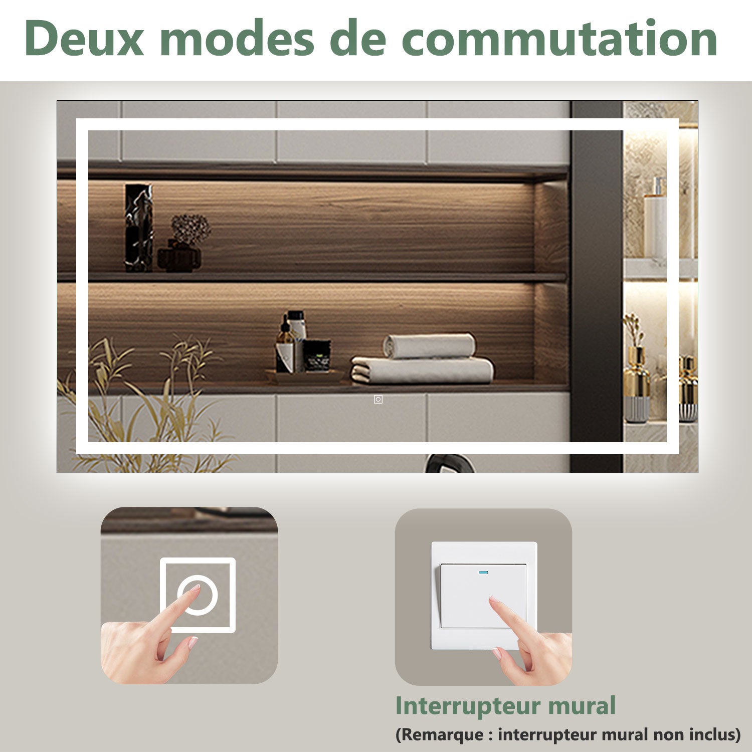 AICA Miroir lumineux 80 x 60cm anti-buée +dimmable + mémoire, miroir de salle de bain led - 6