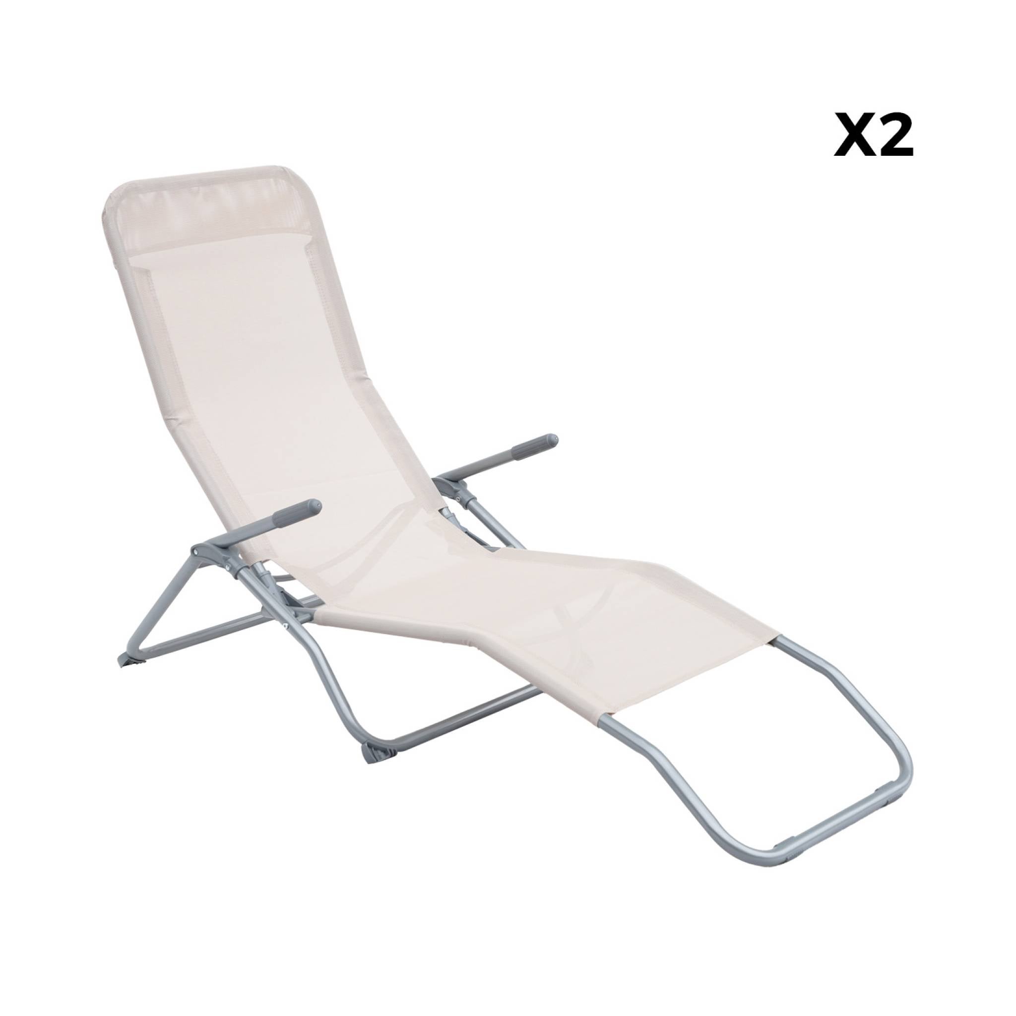 Tumbona plegable de textileno con 2 posiciones, set de 2 Pardo - 70x165x60 cm - 6