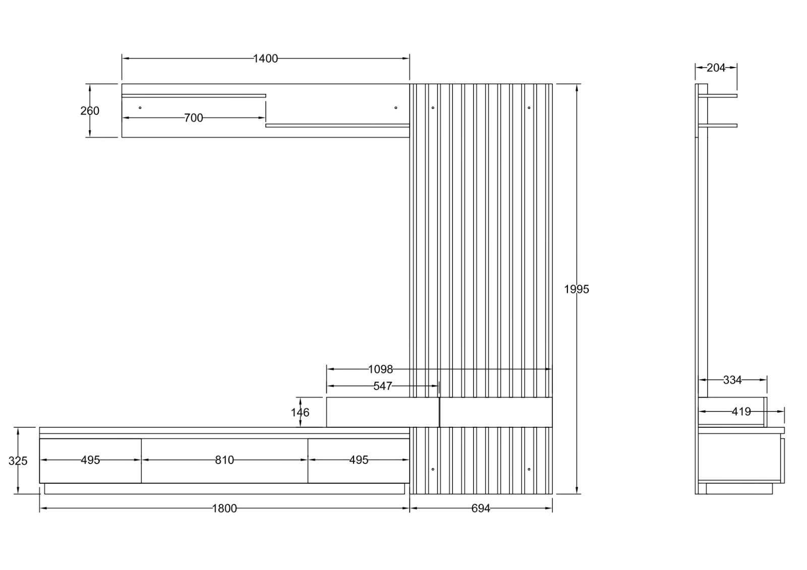 Set da pranzo con tavolo TV e boiserie 250x200 cm - Bianco e rovere - 4
