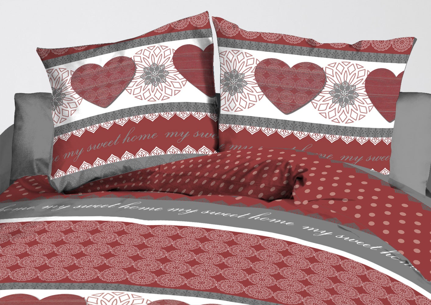 Parure Drap plat + drap-housse 140x190 + 2 Taies - Microfibre - Coeurs rouge - 4