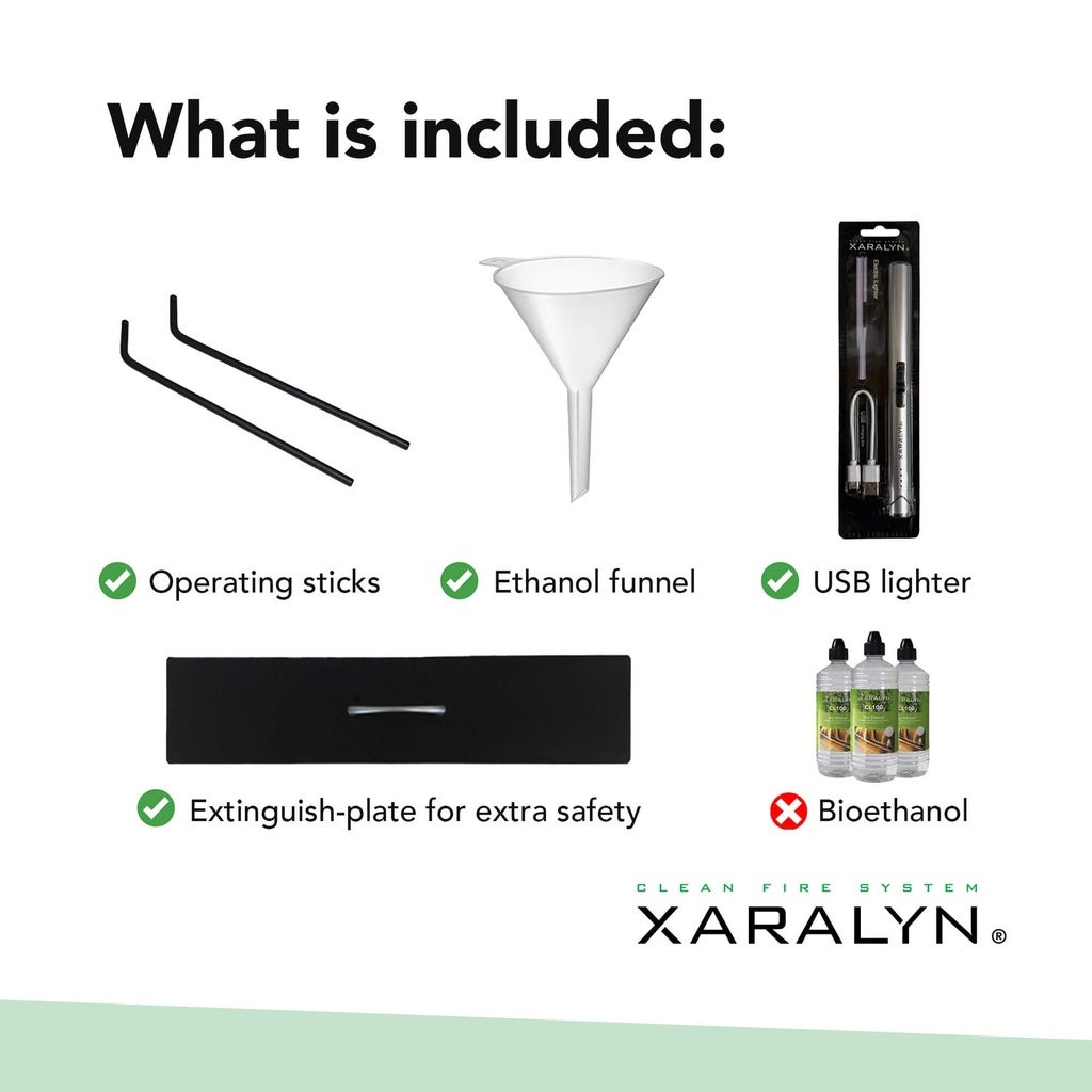 Xaralyn | Lareira de canto a bioetanol Unidade embutida L - Fogo aberto em total segurança - Aquecimento 3 kW - 9