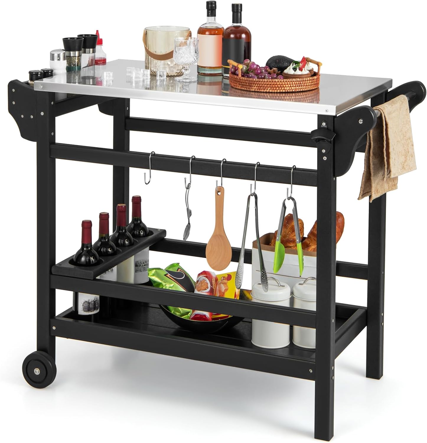 Chariot Extérieur pour Barbecue Desserte Plancha - Comptoir Acier Inoxydable, Poignée, Charge 115+35KG, 105x54x85 cm - 6