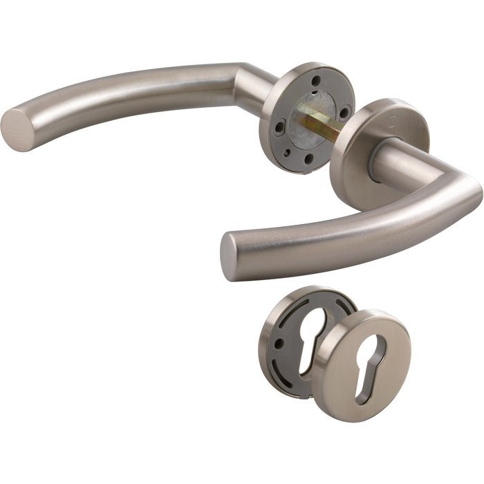 Poignée de porte sur rosace inox mat - Clé I - Trondheim - Hoppe et cie ...