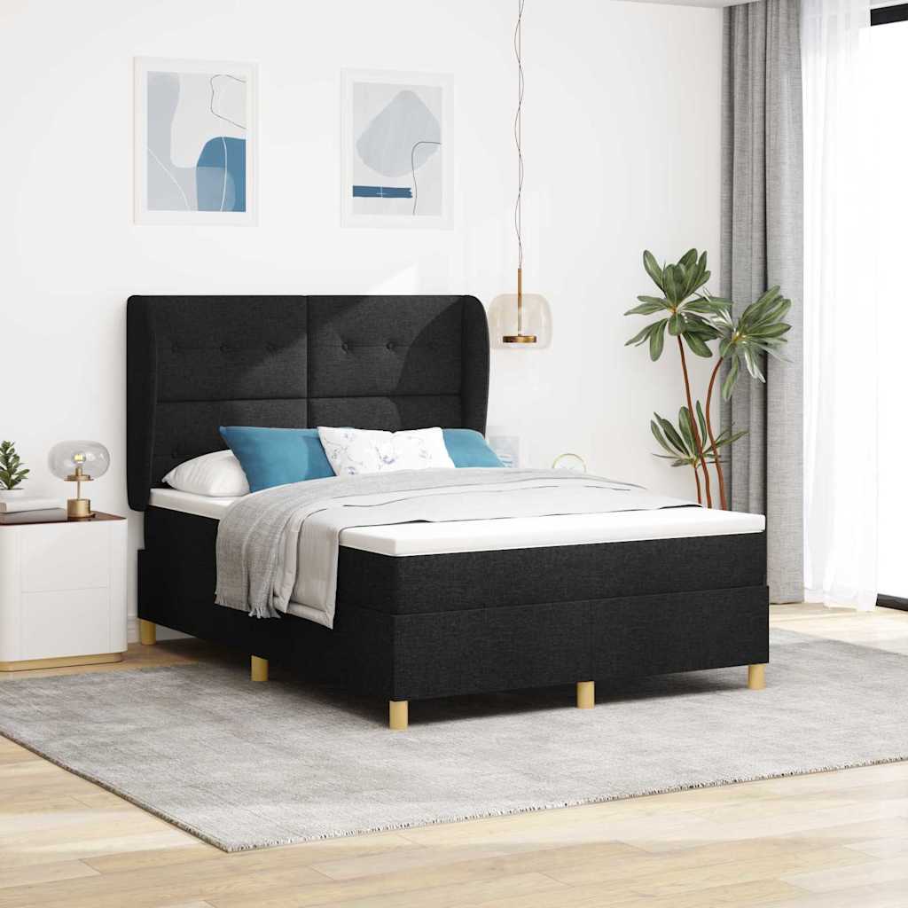 Cama tipo Box Spring con cabecera Negro 200 x 160 cm tela | Leroy Merlin