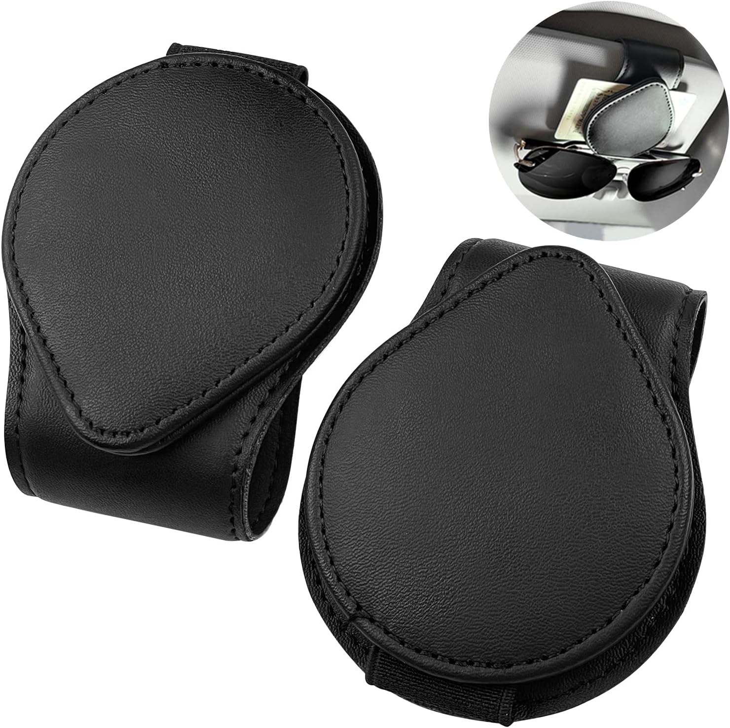 Fousenuk Lot De 2 Porte Lunettes Pour Voiture, PU Cuir Magnétique