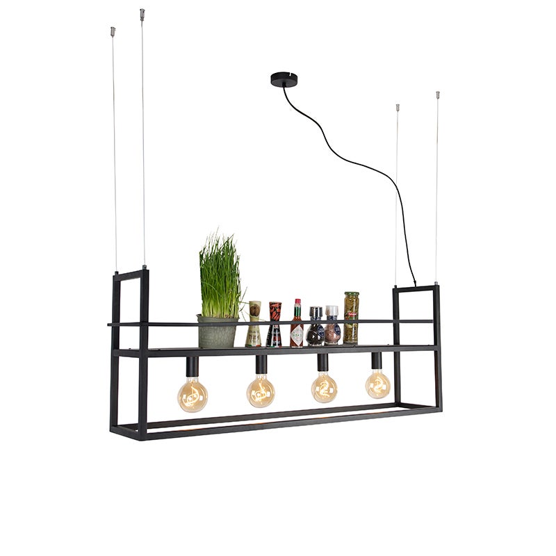 Industrialna lampa wisząca czarna z półką duża 4 światła - Cage Rack