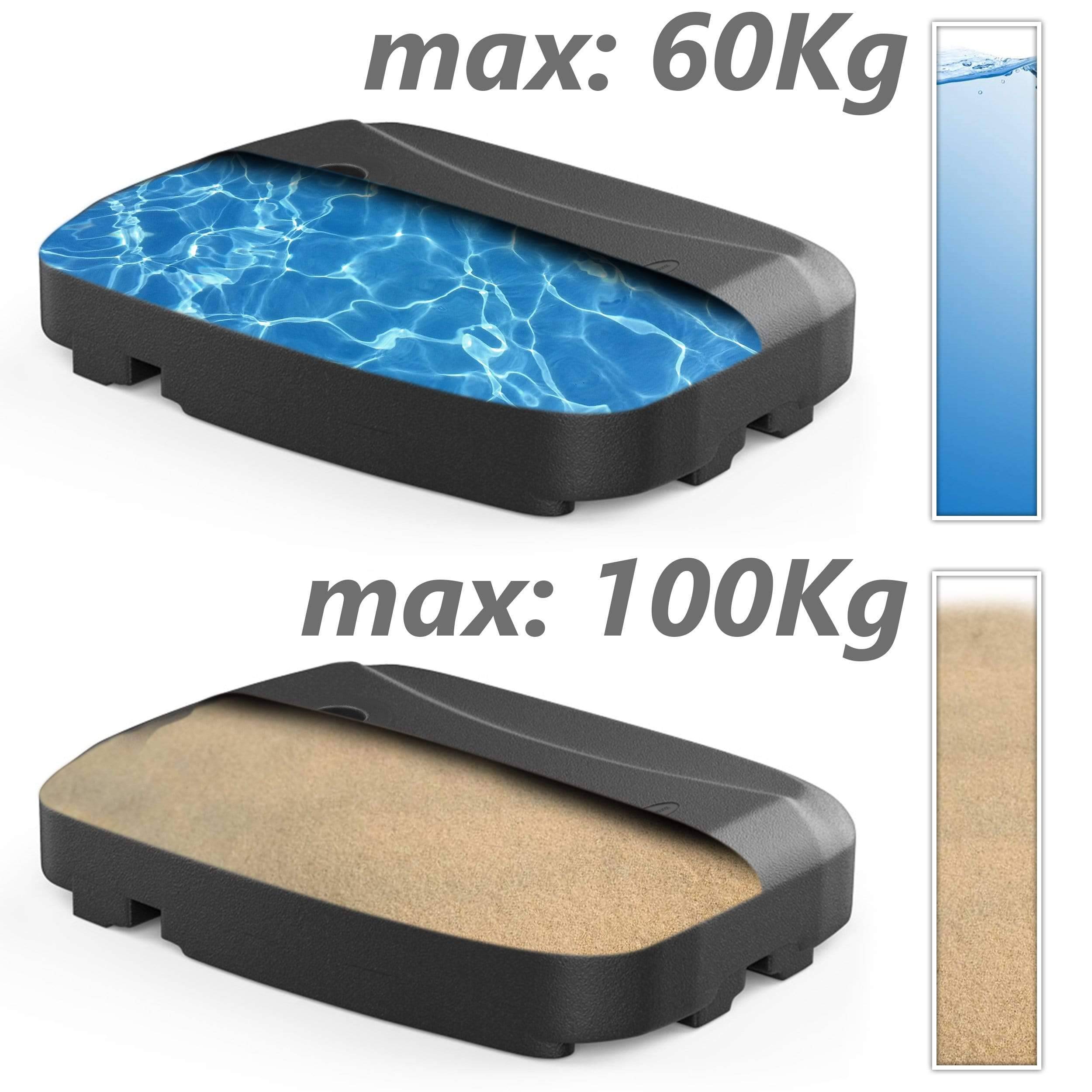 Dalle de lestage pour pied de parasol déporté - HDPE - 100kg sable ou 60L eau - base pour pied en croix - VOUNOT® - 6