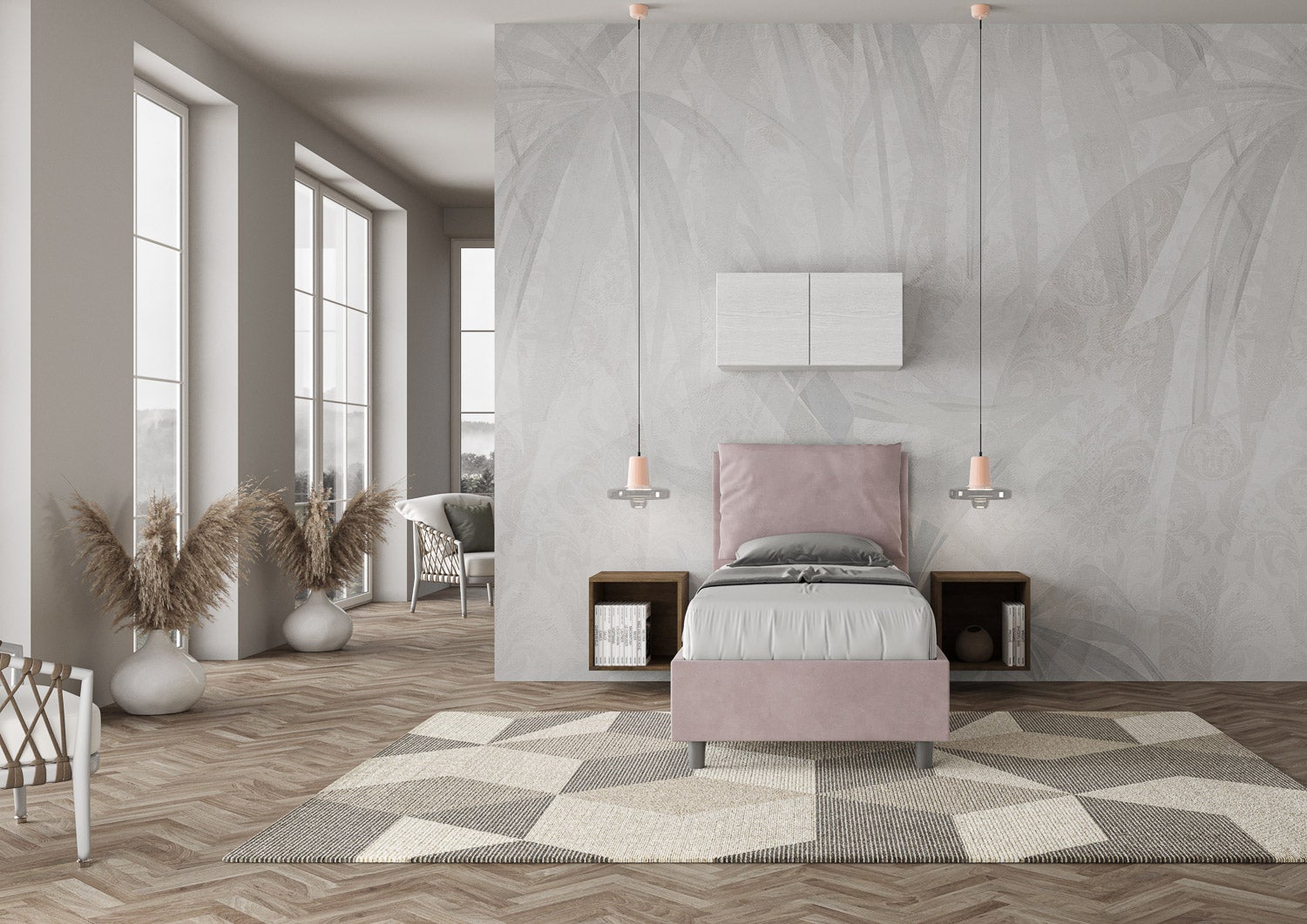 Lit 1 place avec sommier rembourré 90x190 microfibre lilas Antea - 3