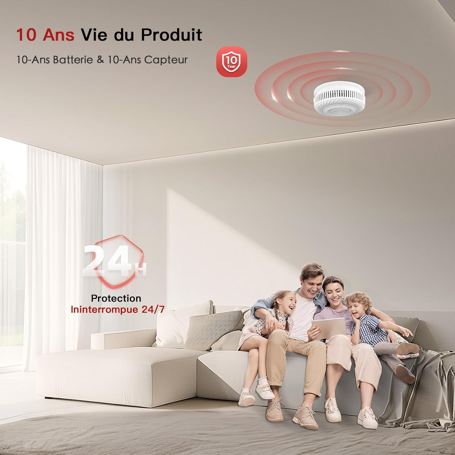 Detector de humo WiFi con batería de 10 años, alarma de incendios inteligente, sensor fotoeléctrico, conforme a la norma EN14604, compatible - 2