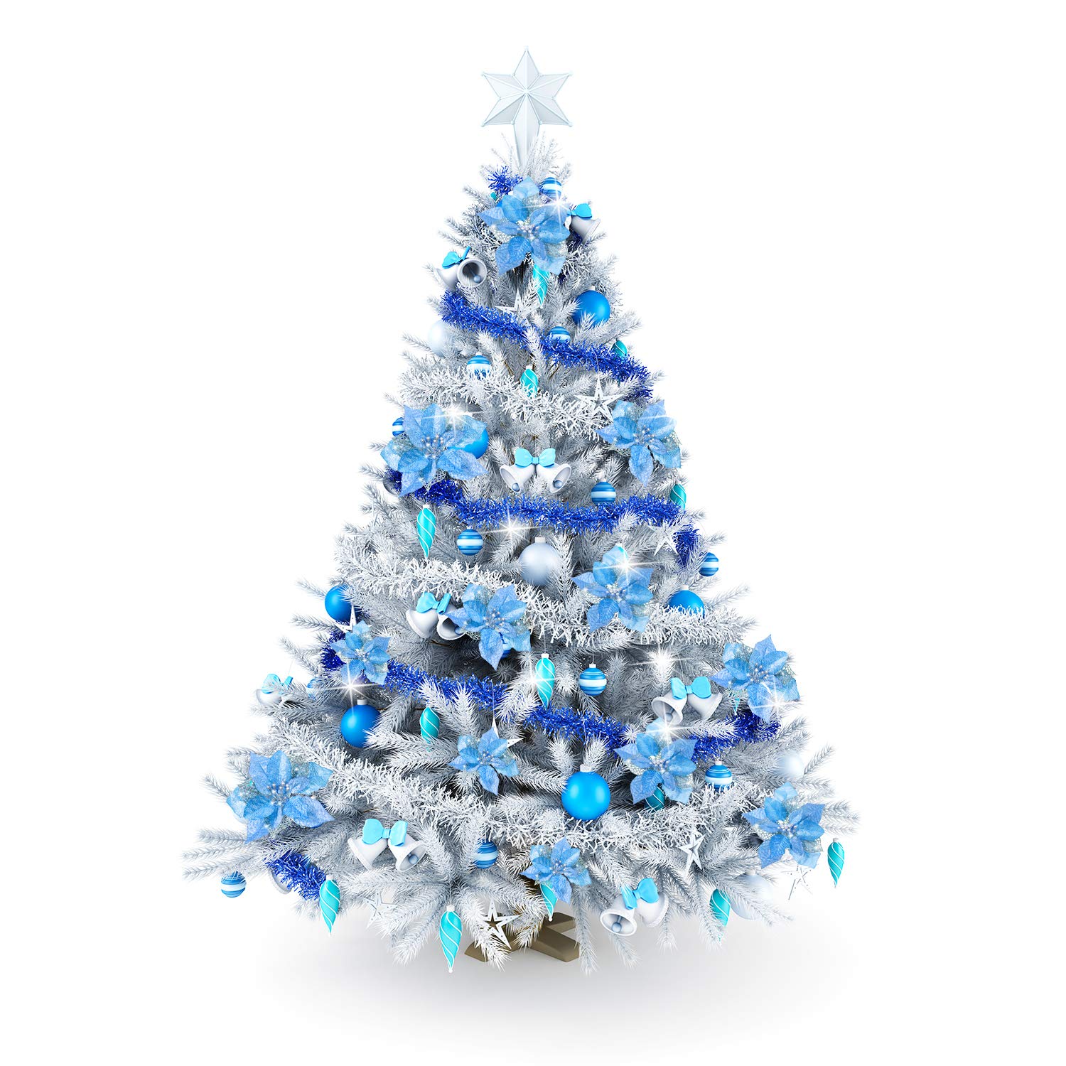 Lot de 50 décorations de Noël, fleurs artificielles scintillantes avec clips, décorations pour sapin de Noël, pendentifs de fleurs artificielles - 6