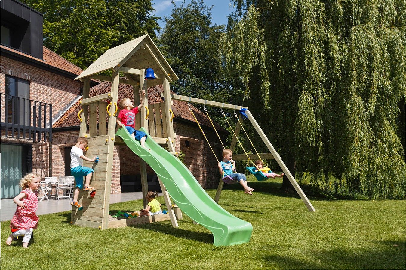 Aire De Jeux FATMOOSE FruityForest XXL - Portique Bois Avec Balançoire, Toboggan, Bac à Sable