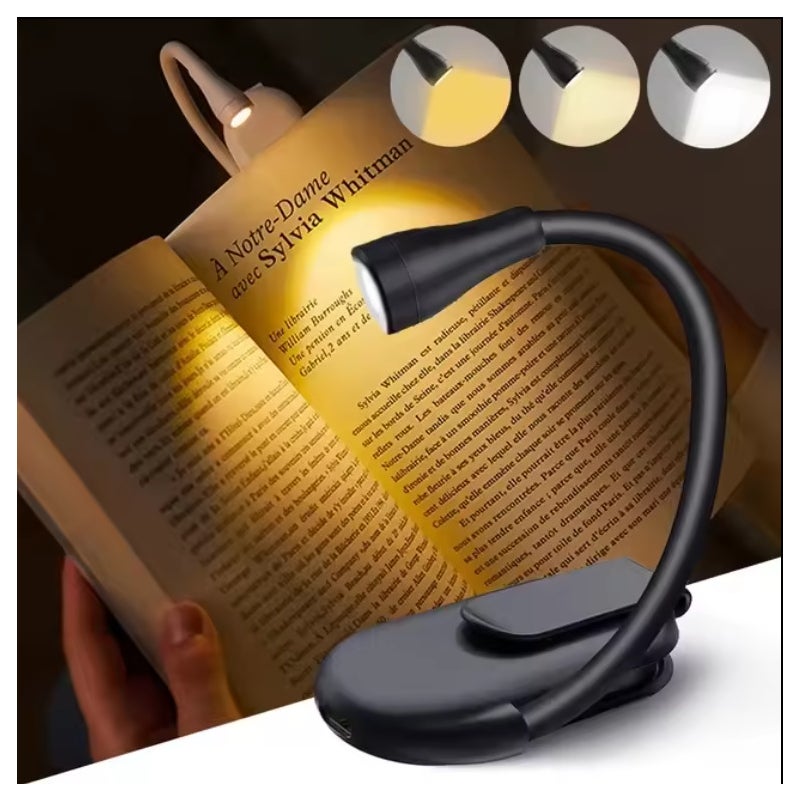 Przenośna lampka do czytania ładowana przez USB, lampka do czytania z możliwością ściemniania 360°, składana lampka nocna, czarna, trójkolorowa