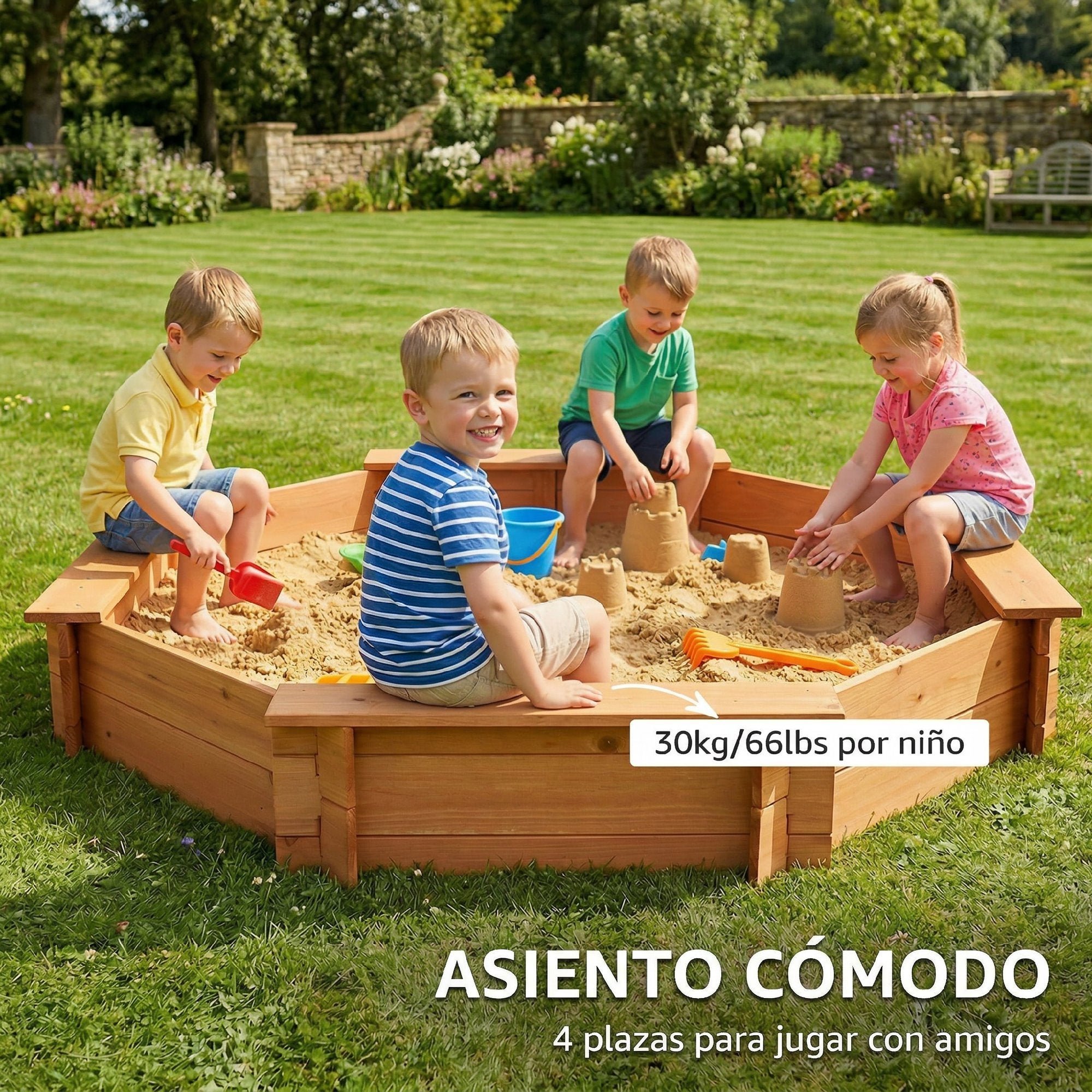 Caixa de Areia para Crianças Outsunny Vermelho e Azul Madeira de Abeto e Poliéster 139,5x139,5x21,5cm - 7