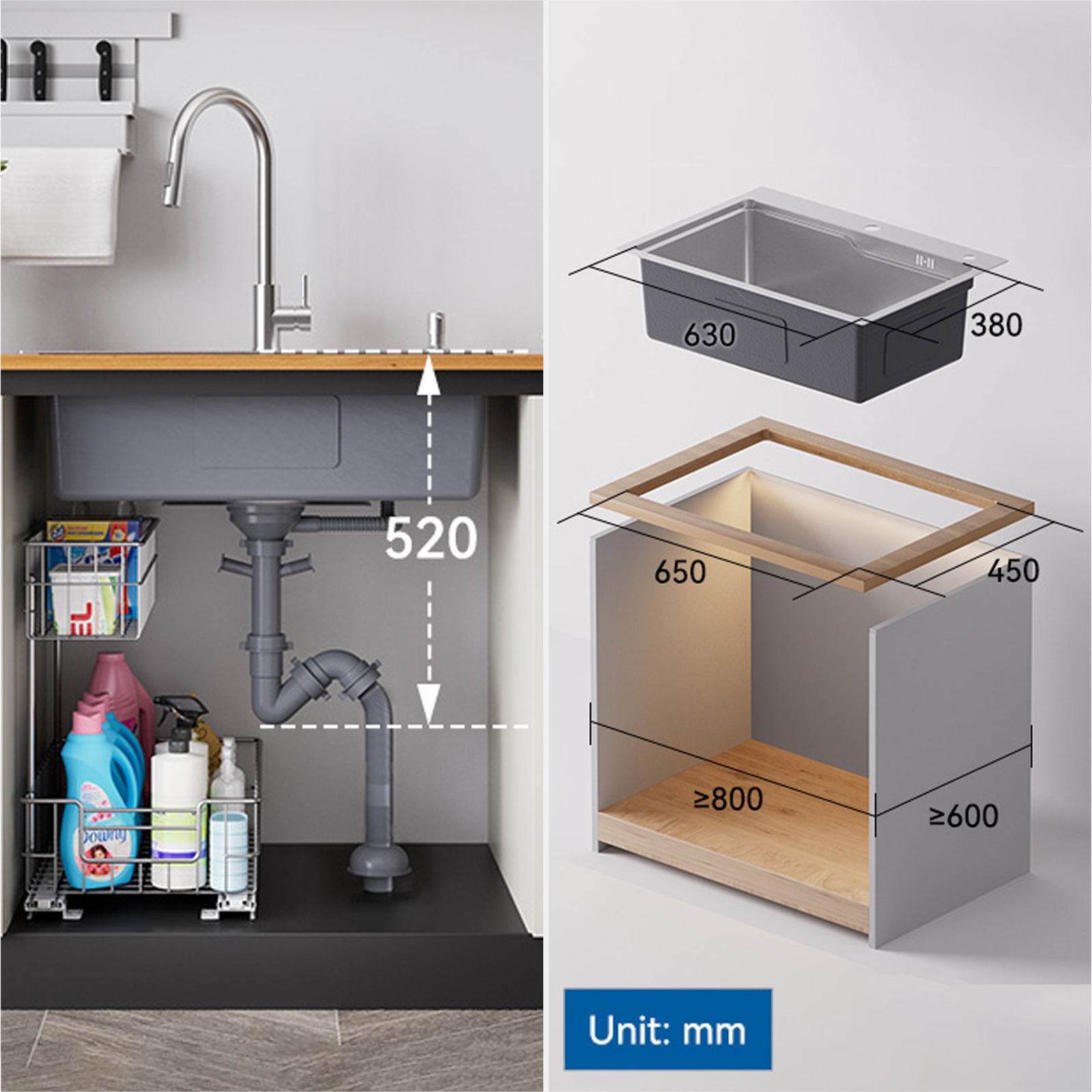 Pia 1 Bandeja 68×48x21CM com Pia + Dispensador de Sabão - Pia Inox ...