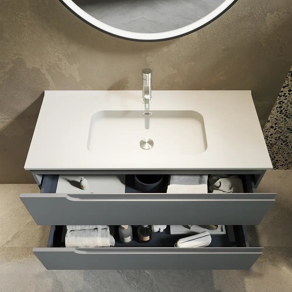 Mobile bagno sospeso 70 cm due cassetti color grigio opaco con lavabo | Moor - 3