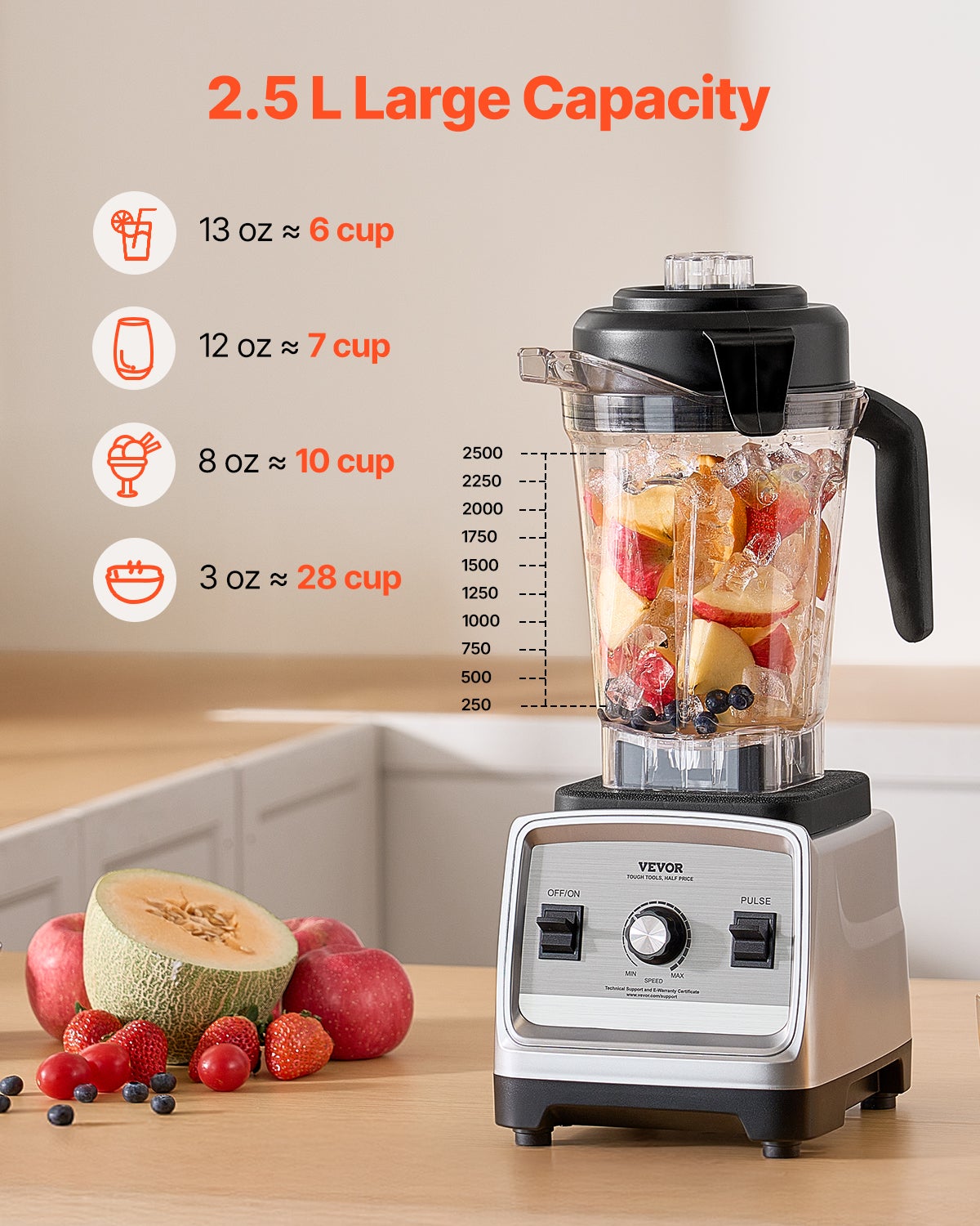 Mikser stojący 2,5 l 1600 W Mikser uniwersalny Urządzenie do robienia koktajli Shaker do mleka VEVOR