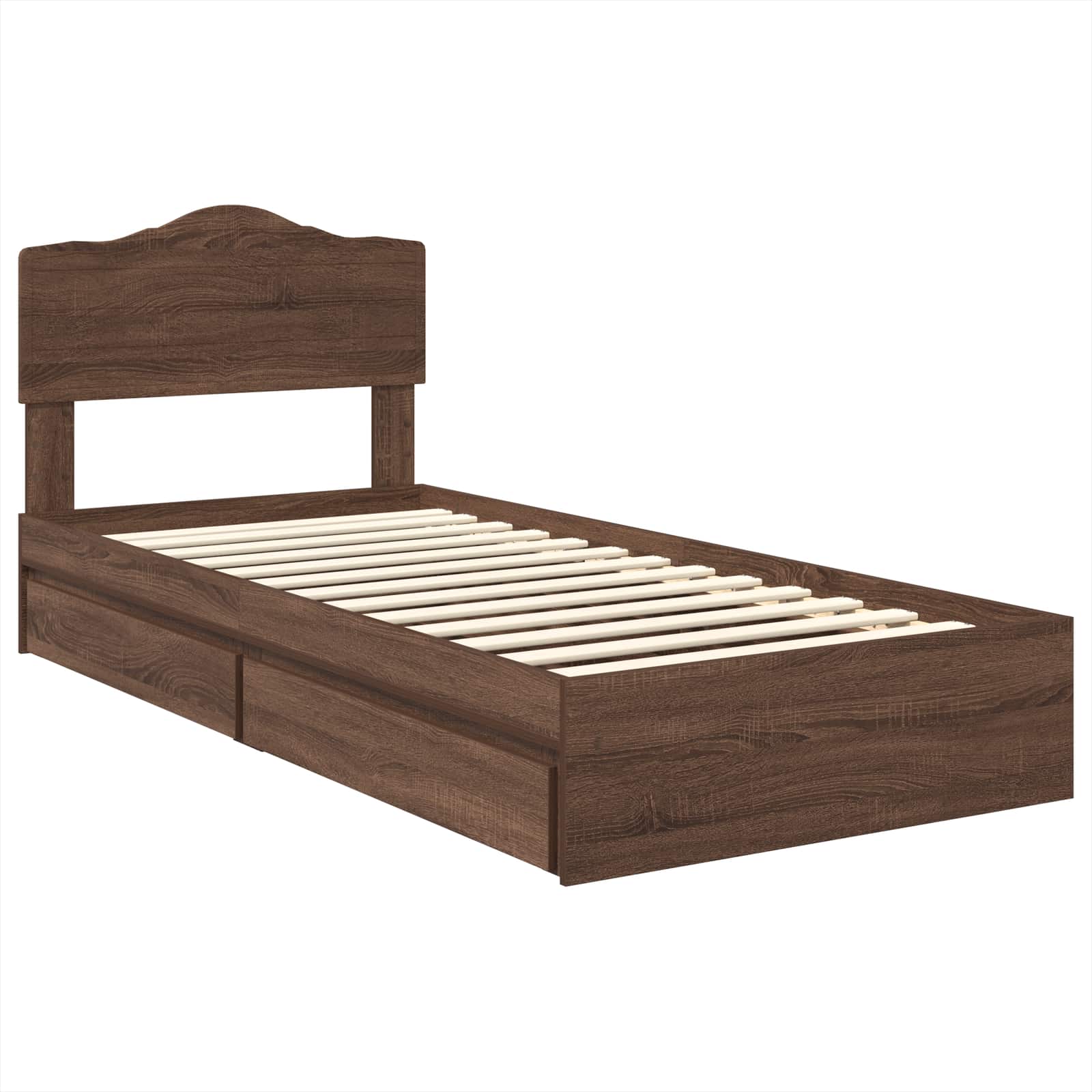 Lit avec rangement, panneau de bois, chêne brun, pour la chambre, 70 × 190 cm - 4