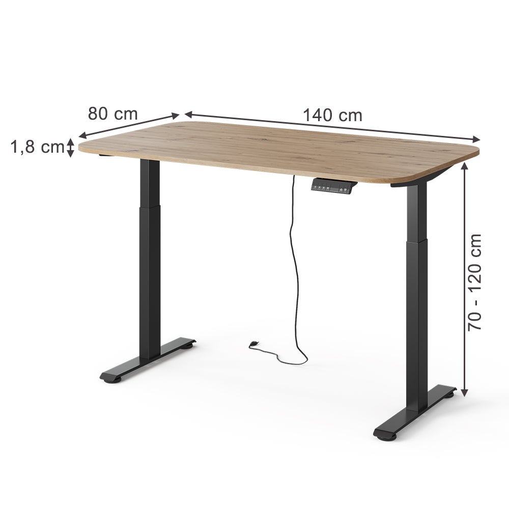 Vicco Biurko Elevate, Czarny/Rzemieślniczy, 140 x 80 cm 2 silniki - 2
