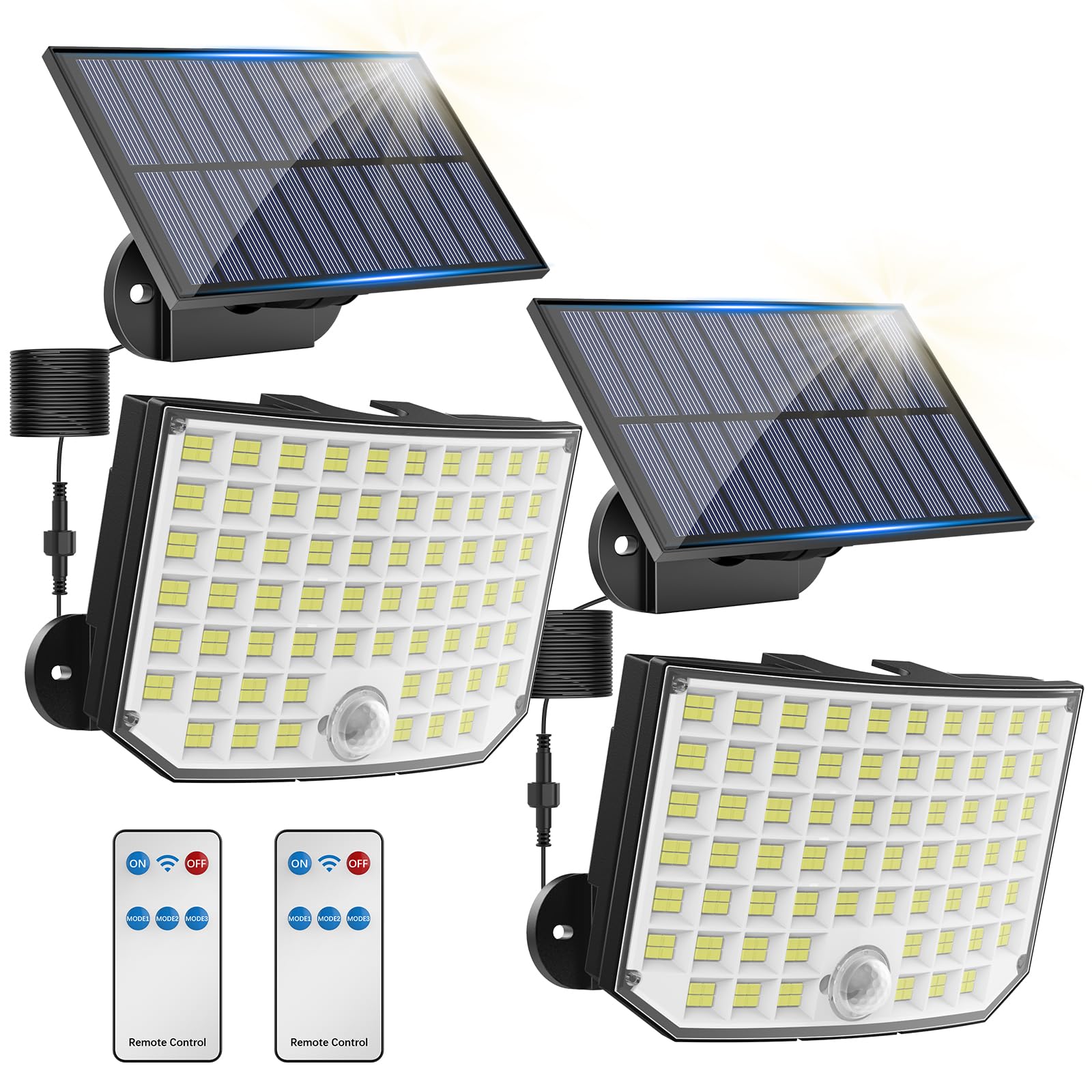 Projecteur mural solaire LED, détecteur de mouvement désactivable IP65 1400 Lumens 3000K Blanc chaud