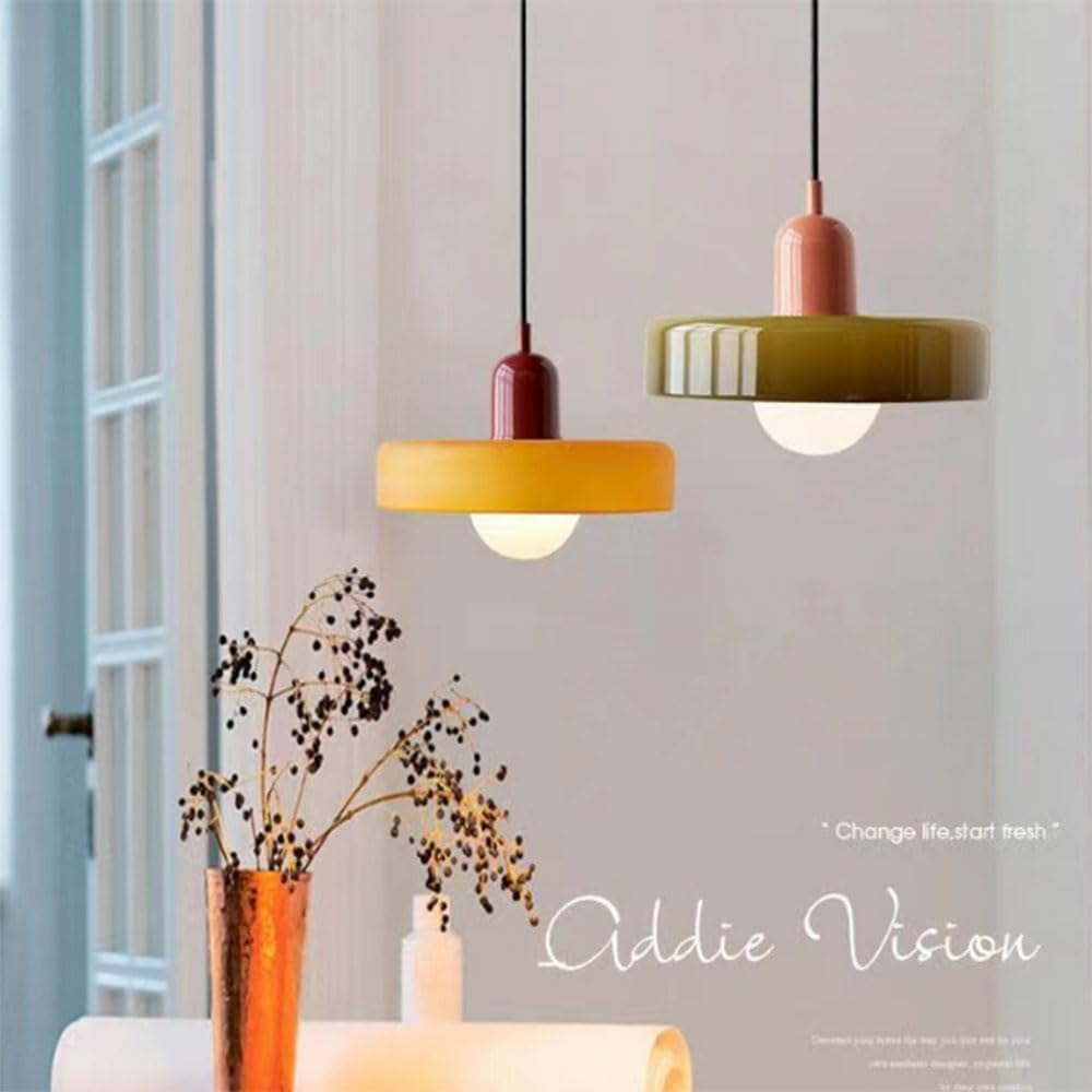 Lustre Bauhaus, abat-jour en vitrail, lumière tricolore, verre vert de 25 cm + pied de lampe rose - 2