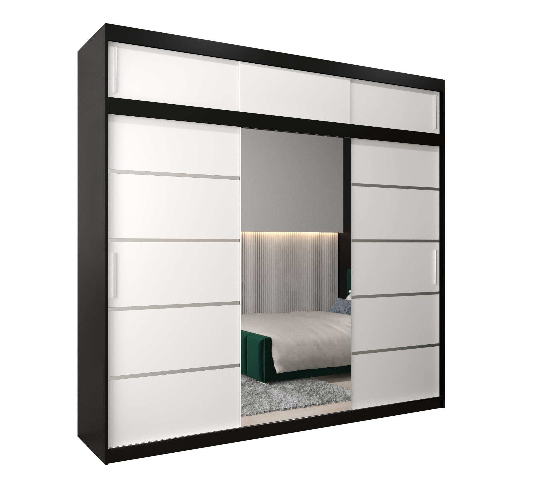 Szafa przesuwna z nadstawką garderoba Verona 2 250 x 62 x 240 cm Czarny + Biały - Abiks Meble