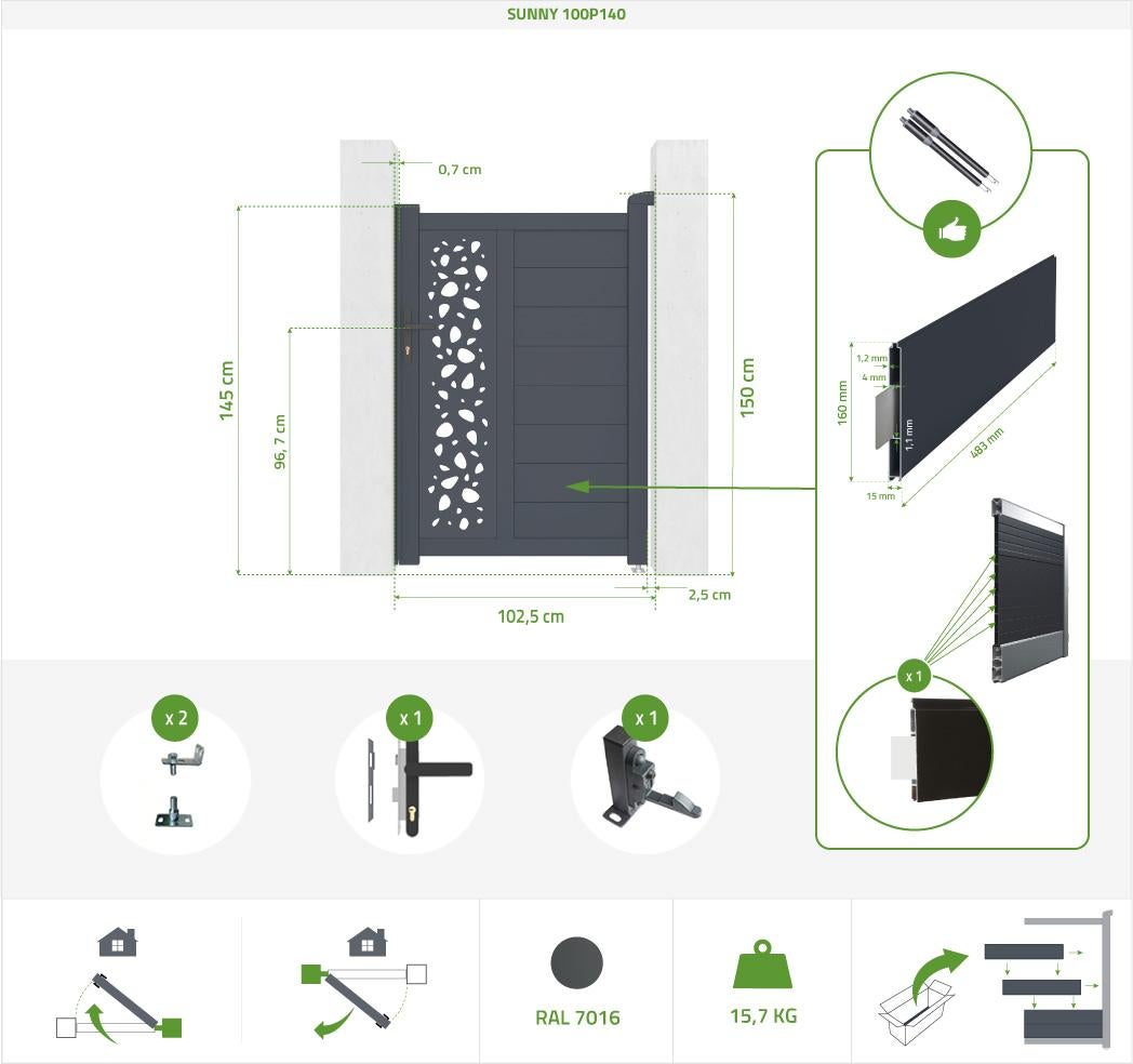 Cancelletto SUNNY 100P140 + Kit d’inversione per l'apertura - 2